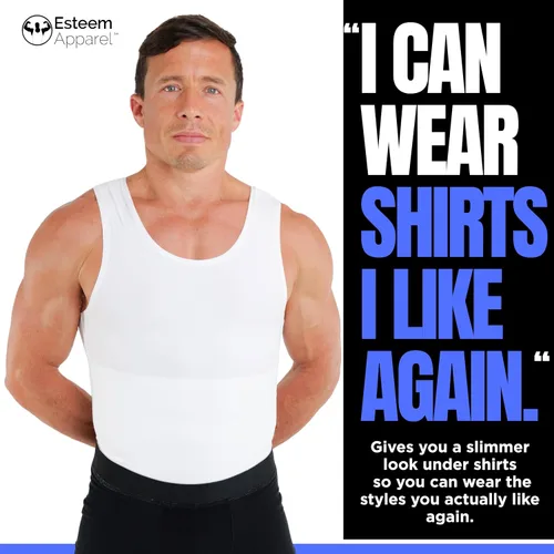 Vista 4 de Esteem Apparel Max - Camiseta de compresión para hombre para el pecho y el cuerpo, moldeadora de vientre, camiseta sin mangas para hombre Men's Negro