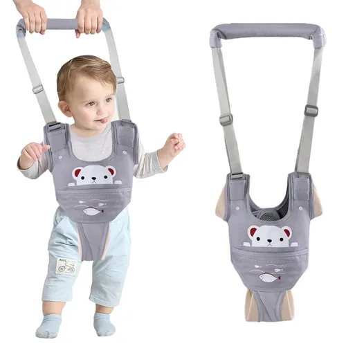Vista 11 de Arnés de mano para caminar para bebé, cinturón ajustable para niños pequeños, arnés para caminar de pie, ayudante de aprendizaje con entrepierna Azul