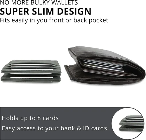 Vista 3 de Garzini Magic Wallet con ventana de identificación, cartera minimalista con tarjetero RFID, cartera de piel para 8 tarjetas
