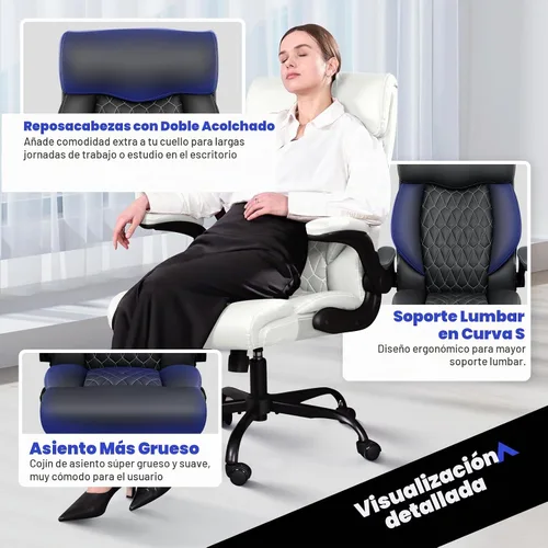Vista 6 de Silla ejecutiva de oficina de respaldo alto - Escritorio ergonómico para computadora con función de balanceo, de cuero para gerencia