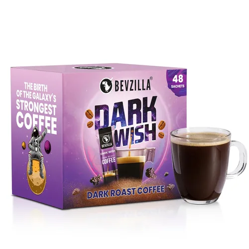 Vista 5 de Bevzilla Dark Wish - Café en polvo fuerte tostado oscuro, caja de 48 bolsitas, café instantáneo, café más fuerte, expreso, capuchino, café