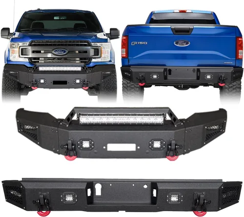 Vista 17 de Textura de parachoques delantero y trasero negro compatible con F150 2009 2010 2011 2012 2013 2014 (excluyendo Raptor y Ecoboost) con placa