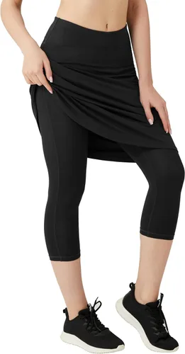 Vista 4 de HOKOYI Falda atlética de 20 pulgadas hasta la rodilla para mujer con leggings adjuntos, modestos, bolsillos con cremallera