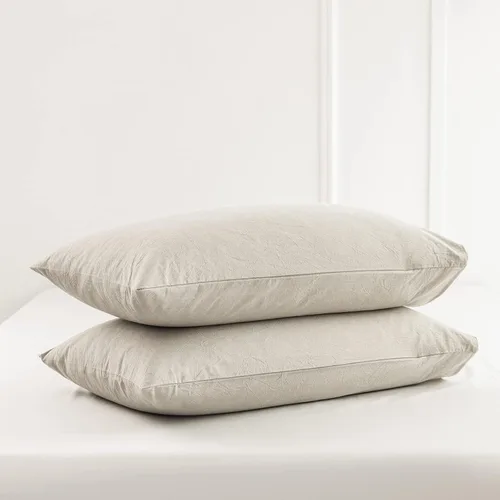 Vista 29 de MooMee Juego de 2 fundas de almohada de cuadros 100% algodón lavado con textura parecida al lino, transpirable, duradera, suave y cómoda