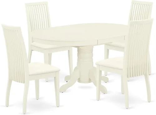 Vista 11 de East West Furniture AVIP5-BMK-W - Juego de mesa y sillas de cocina de 5 piezas, incluye una mesa de comedor ovalada con hoja de mariposa y 4 sillas