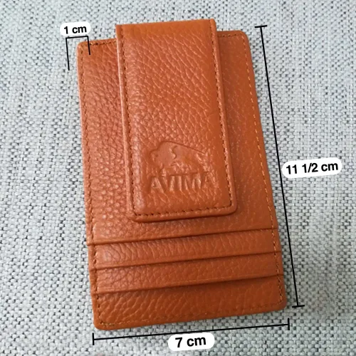 Vista 4 de AVIMA Clip para dinero, billetera delgada con bolsillo frontal, imán fuerte de bloqueo RFID de cuero, Marrón