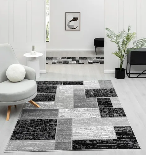 Vista 13 de L'Baiet Verena - Alfombra geométrica roja y gris de 8 x 10 pies, alfombra de área grande para sala de estar, dormitorio, mesa de comedor, oficina