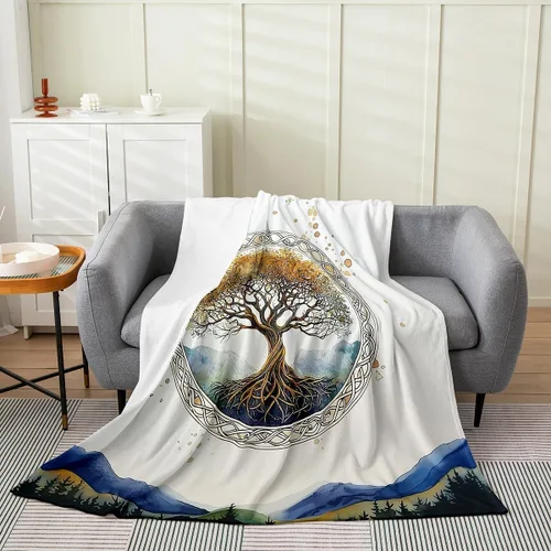 Vista 7 de Erosebridal Sketch Tree Flannel Blanket 40x50 Inch Vintage Farmhouse Fleece Blanket Grey Minimalist Mid Century Fuzzy Plush Throw French Country