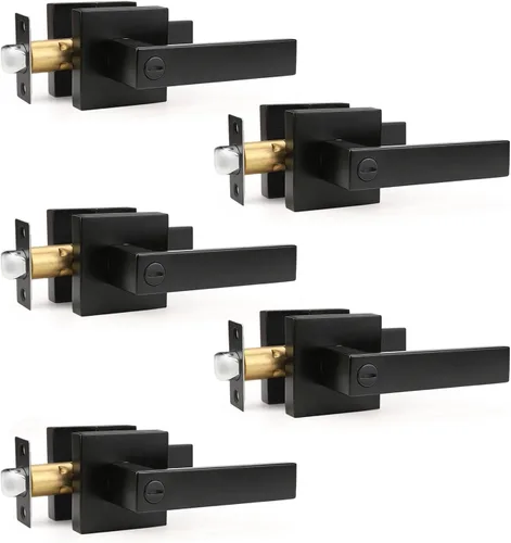 Vista 35 de Gobrico 1 paquete de manijas cuadradas de privacidad para puerta en acabado negro mate, manijas interiores sin llave, reversibles para puertas