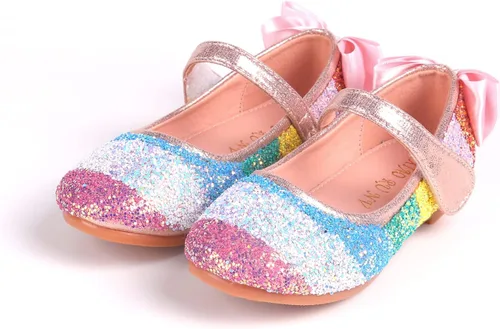Vista 7 de Mowoii Girls Glitter Mary Jane Low Heel Wedding Party Princess Dress Pumps Shoes Shoes for Toddler Kids