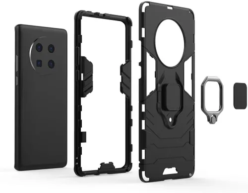 Vista 4 de Compatible con Huawei Mate 40 Pro, soporte de anillo de metal a prueba de golpes (funciona con soporte magnético para automóvil), cubierta Negro