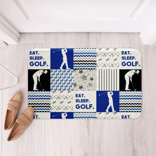 Vista 4 de Alfombra de baño deportiva para niños, alfombra de baño de golf geométrica a rayas antideslizantes, alfombra de baño de lana cuadriculada esponjosa