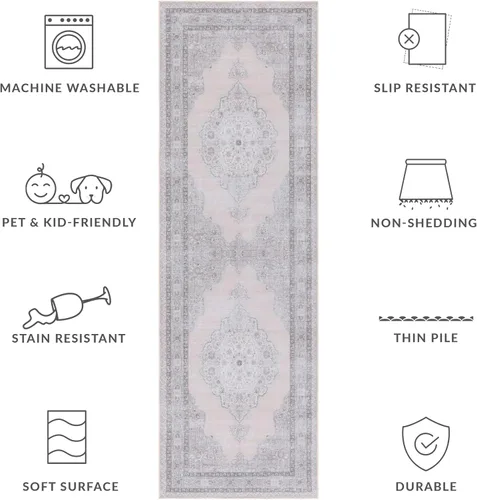 Vista 7 de SAFAVIEH Tucson Collection - Alfombra lavable de 2 pies 6 x 8 pies, beige y verde claro, antideslizante, ideal para zonas de alto tráfico en sala
