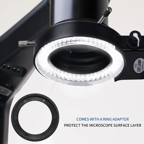 Vista 7 de Annhua Iluminación ajustable de luz de microscopio de anillo LED de 144, lámpara de microscopio Fuente de luz LED para microscopios estéreo de Negro