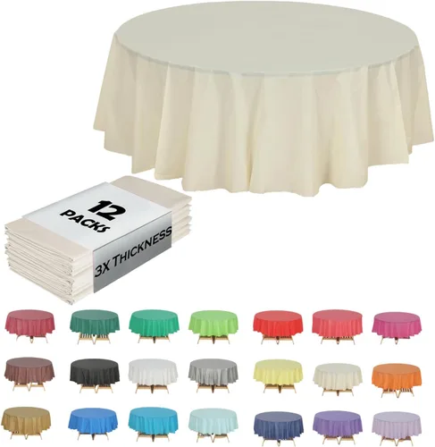 Vista 17 de Evershine - Mantel de plástico resistente y reutilizable, paquete de 12 unidades (redondo, 84 pulgadas, aguamarina)