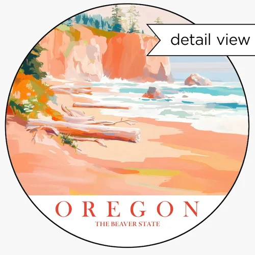 Vista 3 de ColorAndFlair Oregon Travel Print Coastal Ocean Pink Orange Wall Art Retro Poster Beaver State Souvenir Beach Painting (8x10 inches)