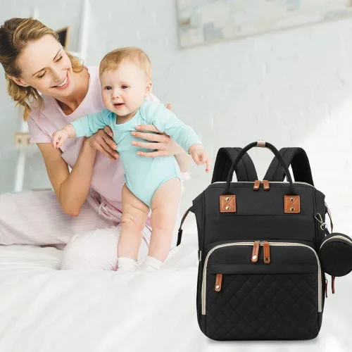 Vista 6 de Mochila de pañales para bebé con cambiadores Cama impermeable de viaje 3 en 1 Cuna plegable unisex, Negro -, Classic