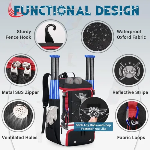 Vista 4 de SDYSM Bolsa de béisbol ligera para adultos y jóvenes, mochila de béisbol grande de 40 litros con compartimento para zapatos, soporte para casco