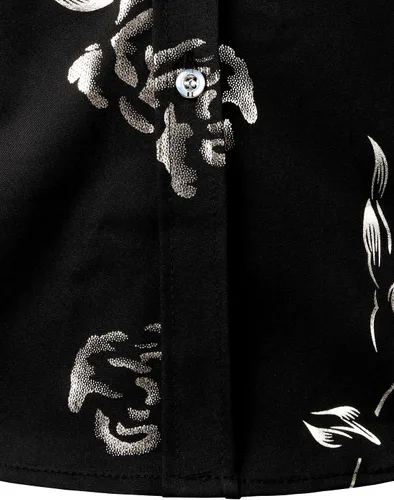 Vista 6 de ZEROYAA - Camisas de vestir de manga corta con estampado de rosa dorada para hombre, estilo hipster, calce ajustado, con botones