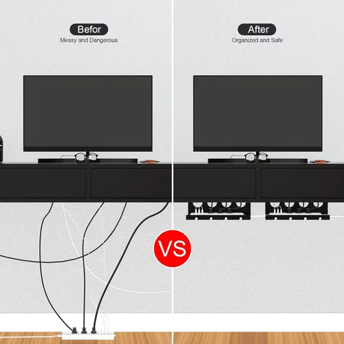 Vista 3 de Organizador de cables debajo del escritorio, paquete de 2 bandejas de metal súper resistentes para cables y regletas de alimentación (12.6 pulgadas)