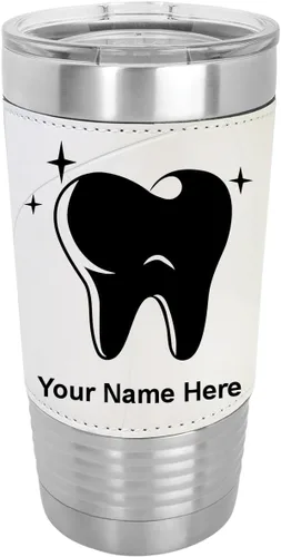 Vista 8 de LaserGram Vaso aislado al vacío de 20 onzas, con dientes, grabado personalizado incluido (piel sintética, estilo béisbol)