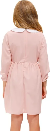 Vista 5 de BesserBay Vestido midi fruncido rosa con cuello Peter Pan para niña de 4 a 14 años
