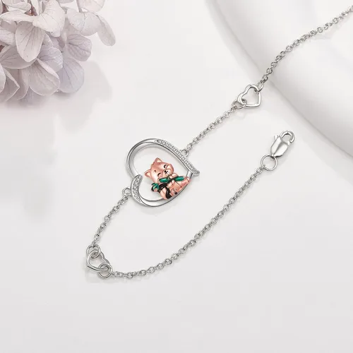 Vista 3 de Pulsera de panda rojo de plata de ley, pulsera de panda rojo lindo panda rojo, joyería de bambú para mujeres y niñas regalos, Plata de ley,