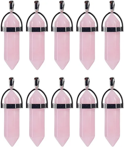 Vista 6 de Dije de bala de piedra de cuarzo auténtico, colgante de chakra de reiki, dijes de cristal a granel para fabricación de joyas 10 piezas amatista