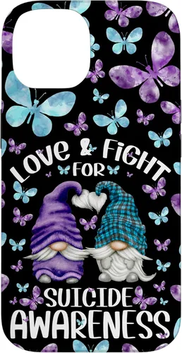 Vista 4 de iPhone 16 Purple Gnome With Cute Butterfly Pattern Suicide Awareness Case