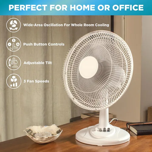 Vista 9 de EZ-CHILL Ventilador de mesa oscilante de 3 velocidades de 12" para el hogar