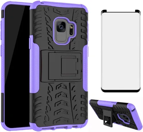 Vista 9 de Asuwish Funda de teléfono para Samsung Galaxy S9 con protector de pantalla de vidrio templado y soporte delgado, híbrida, resistente, funda