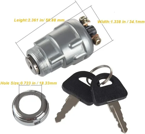 Vista 4 de Interruptor de arranque de encendido con 3 posiciones, 3 terminales de conexión, 2 llaves de repuesto para automóvil, moto, tractor, carretilla