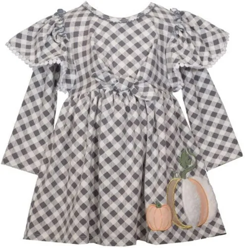 Vista 3 de Bonnie Jean Vestido de Acción de Gracias, vestido de calabaza a cuadros para bebés, niños pequeños y niñas pequeñas