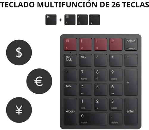 Vista 6 de havit Teclado Numérico Bluetooth Inalámbrico Teclado Numérico Portátil Mini de 26 Teclas para Contabilidad Financiera, Recargable, para Windows