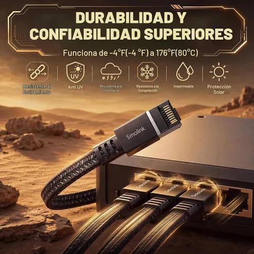 Vista 6 de Cable Ethernet Smolink de 1.5 pies, cable de red de alta velocidad Cat 8 de 40 Gbps, 2000 MHz, cable LAN SFTP RJ45 blindado de alta resistencia
