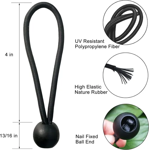 Vista 2 de Cordones elásticos de bola pequeños de 4 pulgadas con bolas de 0.8 pulgadas, 50