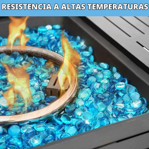 Vista 3 de Vidrio de fuego para pozo de fuego de propano, rocas redondas azul Azul Caribe
