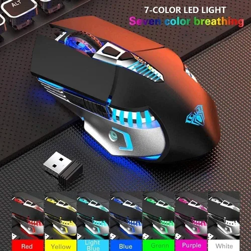 Vista 5 de Mouse Bluetooth mouse inalámbrico recargable para juegos 3 modos BT50 BT30 y USB mouse RGB de 7 colores ergonómicos para computadora con 3 niveles