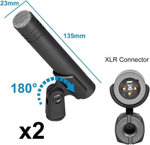 Vista 7 de Depusheng Kit de micrófono dinámico con cable de 5 piezas (completamente metálico) para bombo, tom/redoblante y platillos - Micrófono para tambores