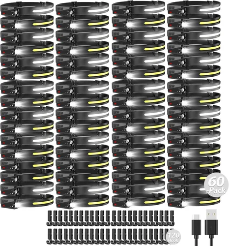 Vista 10 de Bud K Paquete de 12 linternas frontales recargables, linternas de 1000 lúmenes para adultos, linterna frontal de haz ancho de 230 grados y foco