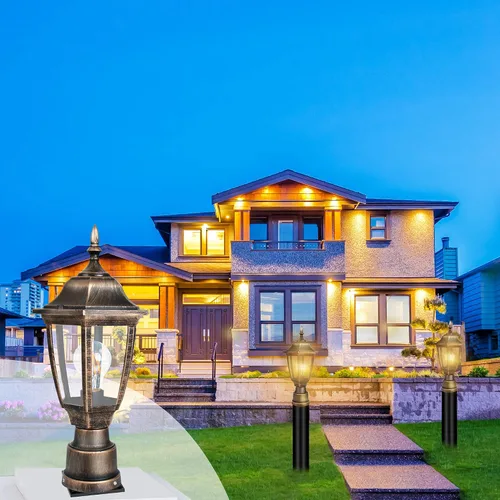 Vista 6 de FUDESY Luces de poste para exteriores, lámpara exterior eléctrica con base de montaje en muelle, bombilla LED incluida, materiales plásticos Bronce
