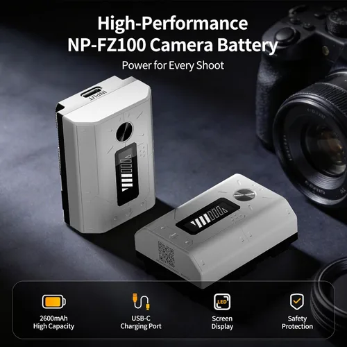 Vista 5 de 2-Pack 2600mAh NP-FZ100 Rechargeable Camera Battery USB-C Fast Charging