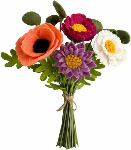 Vista 8 de Glaciart One Ramo de flores artificiales de narciso de fieltro, 5 piezas, reutilizables, lavables y listas para aceite esencial, flores artificiales