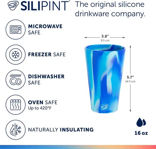 Vista 2 de Silipint Vaso de pinta de silicona de 16 oz – Vaso de silicona reutilizable irrompible sin BPA – Flexible apto para lavavajillas, microondas