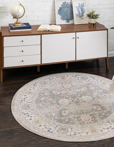 Vista 23 de Unique Loom Whitney Collection - Alfombra tradicional con borde (7 pies x 7 pies octagonal, gris nube)
