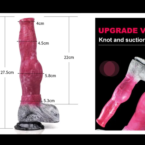 Vista 5 de Consolador de silicona artificial de gran tamaño para perro, lobo de silicona, nudo grande, multicolor (rosa+gris)