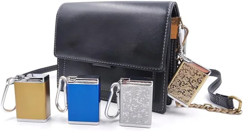 Vista 6 de Hourwof Cenicero portátil de metal con tapa, cenicero de bolsillo al aire libre para cigarrillos, lindas bandejas de ceniza de viaje con llavero