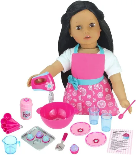 Vista 3 de Set de accesorios de repostería y delantal de Sophia para muñecas de 18 pulgadas, rosa