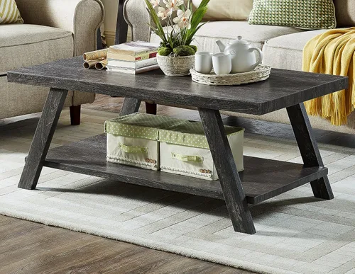Vista 7 de Roundhill Furniture Athens - Mesa de centro de madera replicada contemporánea en acabado negro