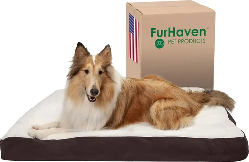 Vista 12 de Furhaven - Cama para perros y gatos, cojín de lujo, diseño rectangular tradicional, cama para mascotas con funda extraíble para perros y gatos